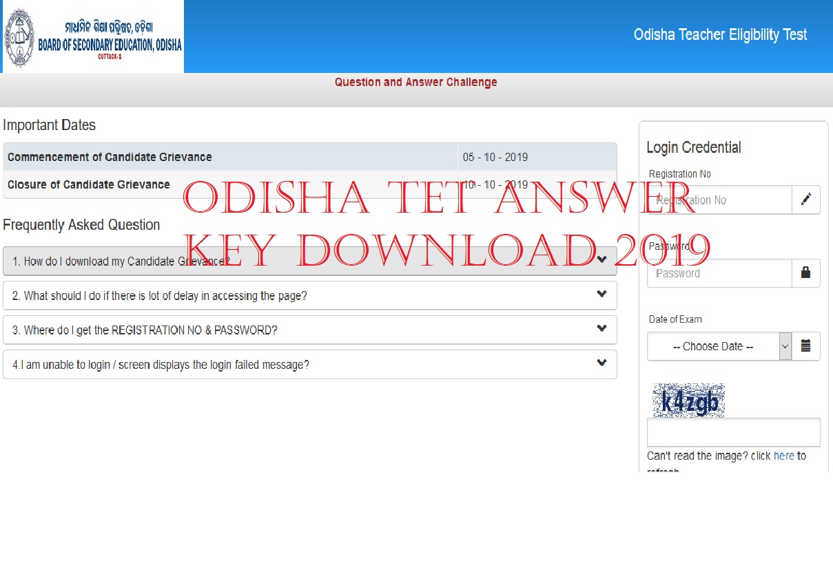 Odisha TET Answer Key 2019
